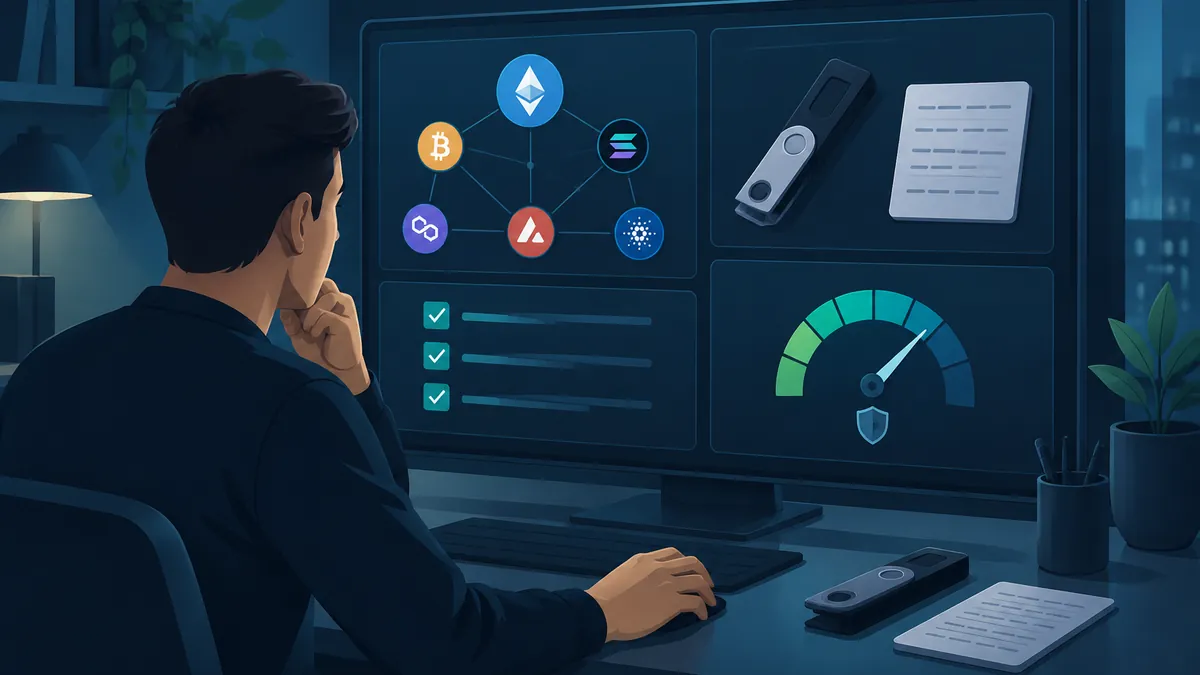 Схема контроля сложности криптопортфеля с кошельками, сетями и резервными копиями